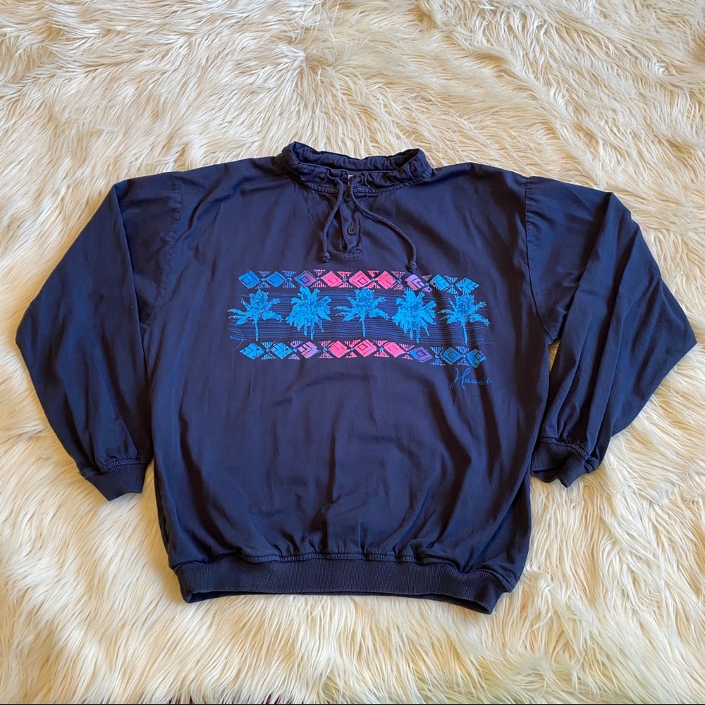 Vintage 80s Crazy Shirts Hawaii Graphic Henly Sweatshirt Retro Aloha USA Made M